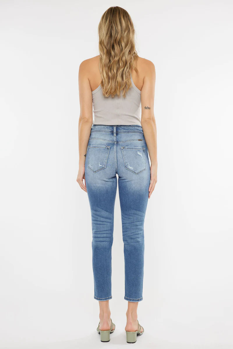 Kancan Women's High Rise Distressed Mom Jeans - KC9198L ST - SaltTree