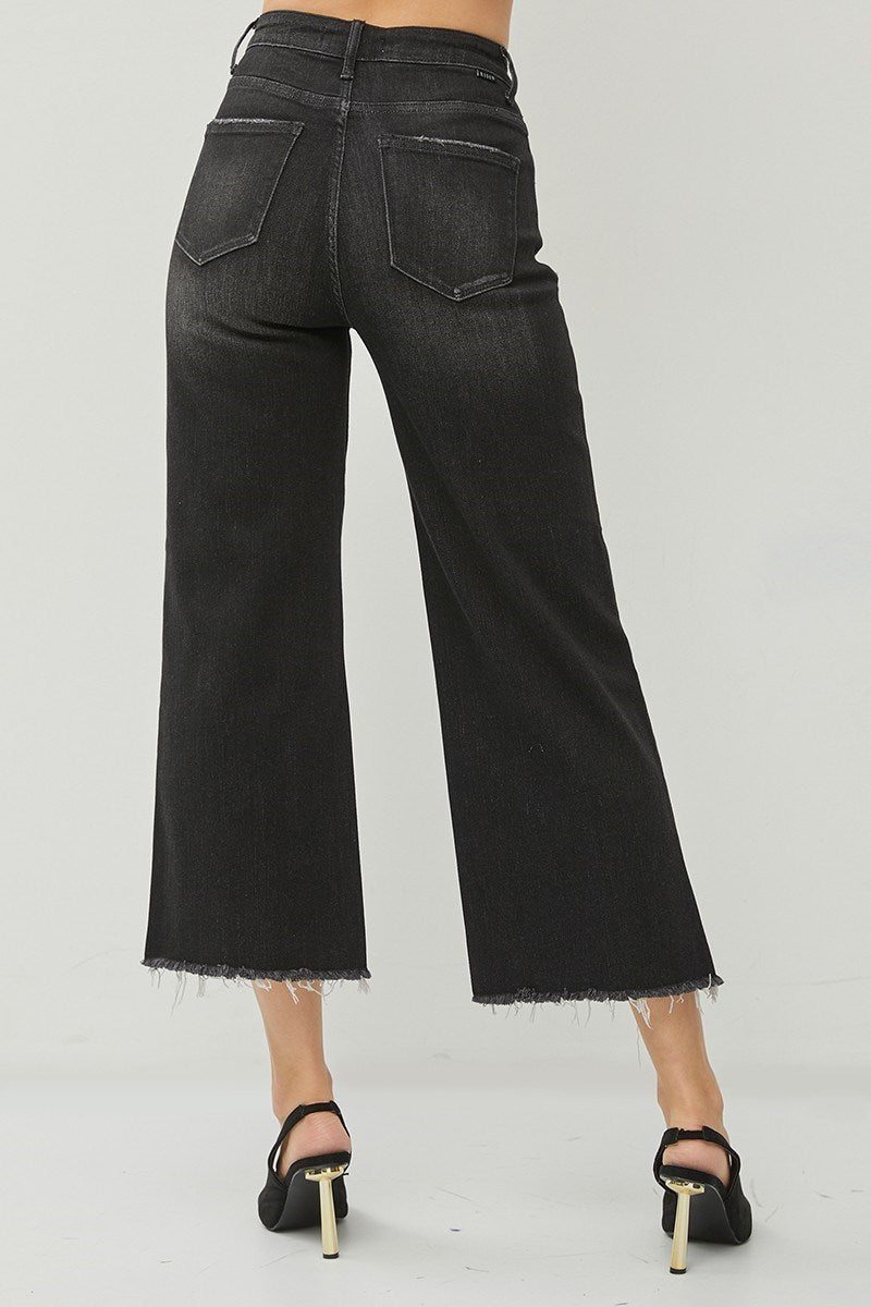 Risen Jeans -High Rise Frayed Ankle Wide Jeans - RDP5511 - SaltTree