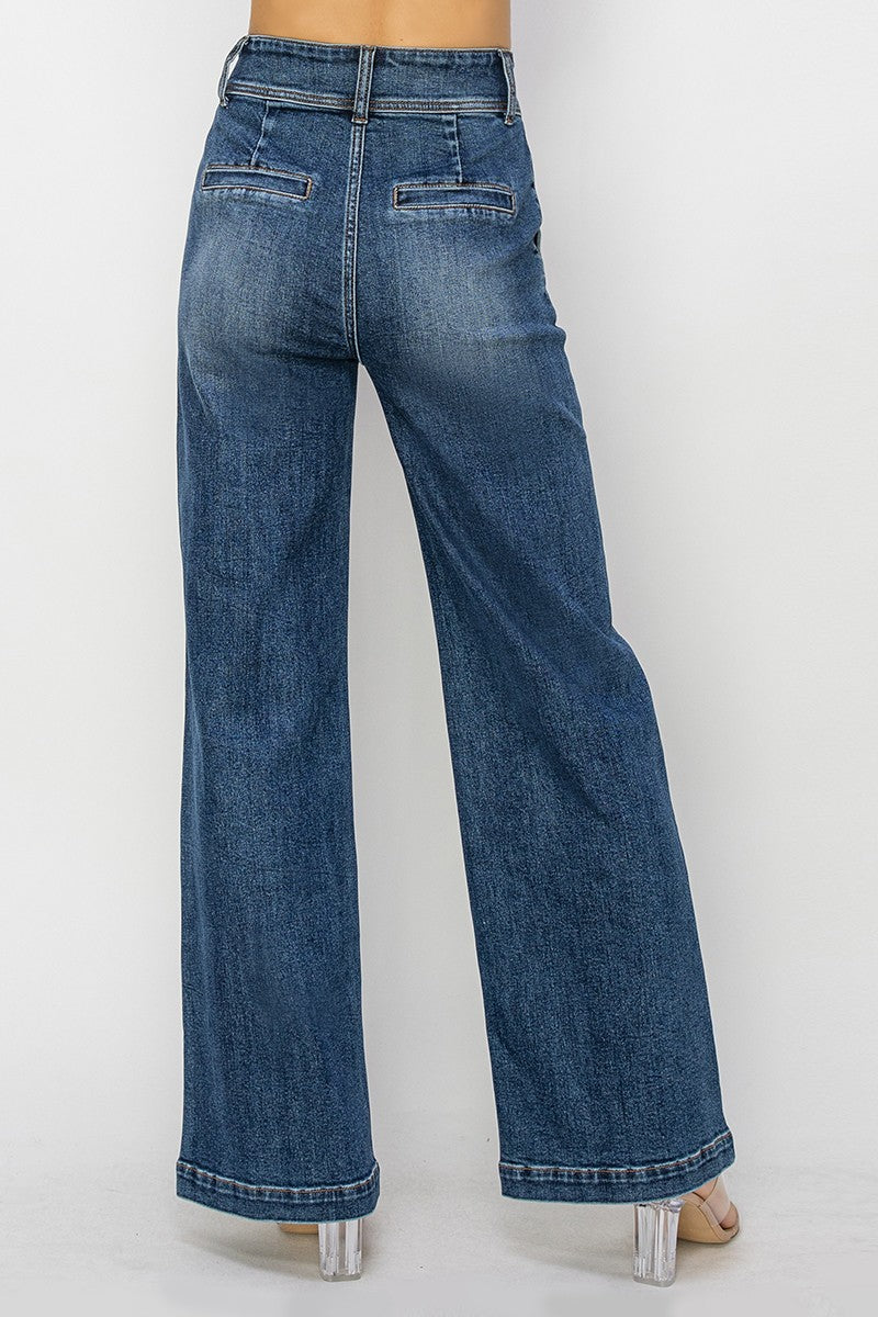 Risen Jeans - High Rise Double Button Wide Jeans - RDP5765
