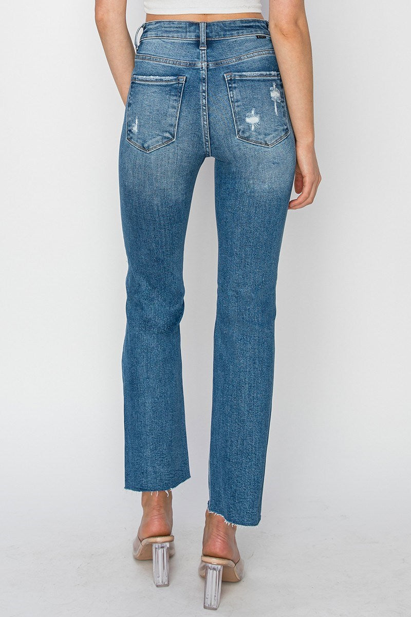 Risen Jeans - High Rise Knee Distressed Ankle Jeans