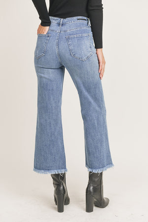 Risen Jeans - High Rise Frayed Ankle Wide Jeans - RDP1025