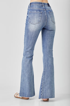 Risen Jeans - High Rise Twisted Hem Flare Jeans - RDP5243