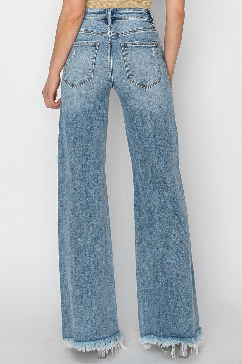 Risen Jeans - Mid Rise Button Down Wide Leg Jeans - RDP5412HD - SaltTree