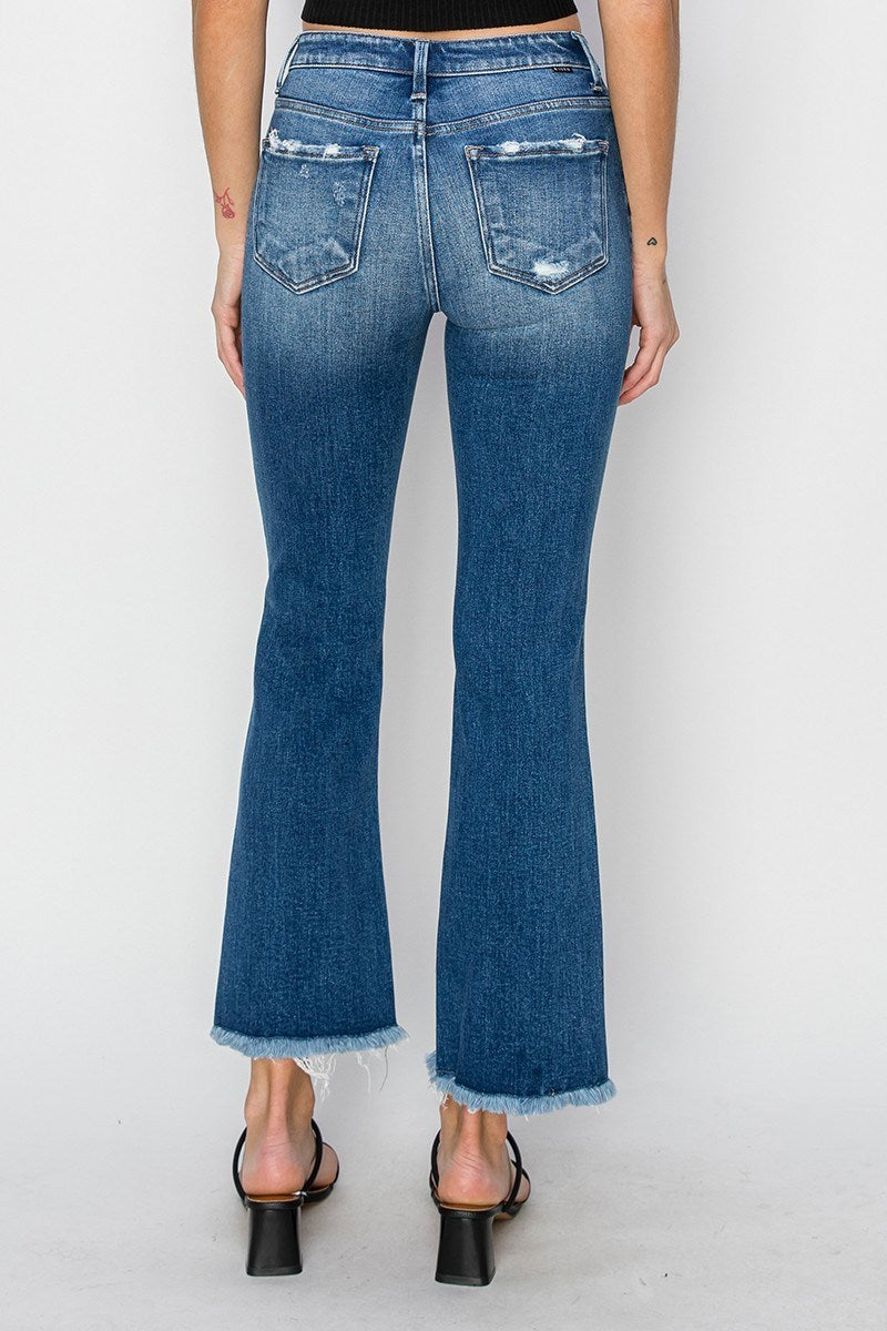Risen Jeans - Mid Rise Frayed Step Hem Ankle Straight Jeans - RDP5785 - SaltTree