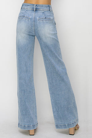 Risen Jeans - High Rise Double Button Wide Jeans - RDP5765 - SaltTree