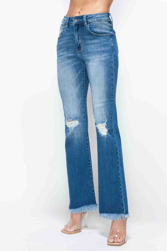 bytos Full Size Raw Hem Distressed High Rise Bootcut Jeans - SaltTree