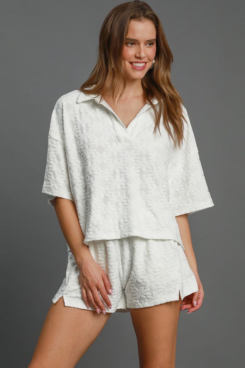 Umgee Floral Elastic Waist Jacquard Shorts with Pockets - SaltTree