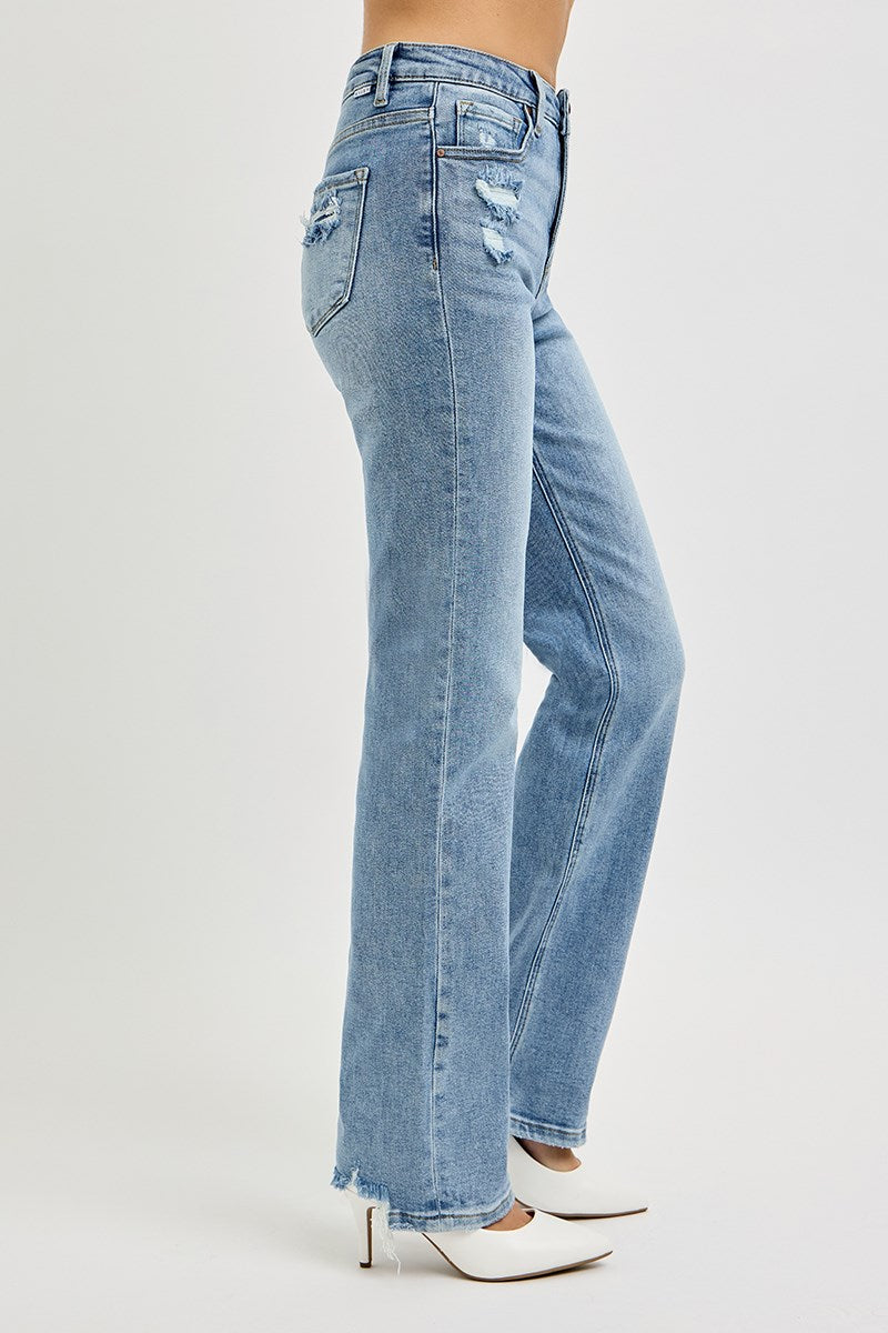 Risen Jeans - Tummy Control High Rise Straight Distressed Jeans - RDP5956 - SaltTree