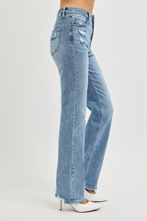 Risen Jeans - Tummy Control High Rise Straight Distressed Jeans - RDP5956