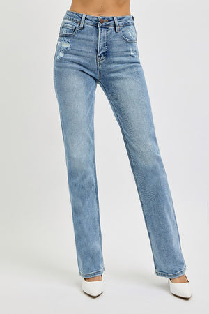 Risen Jeans - Tummy Control High Rise Straight Distressed Jeans - RDP5956