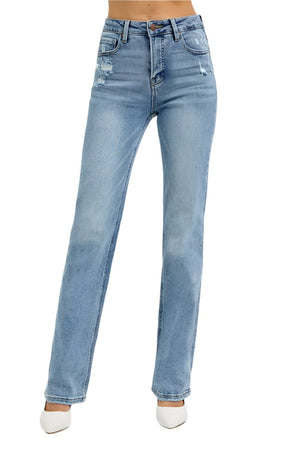 Risen Jeans - Tummy Control High Rise Straight Distressed Jeans - RDP5956