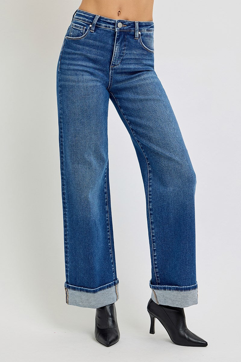 Risen Jeans - Tummy Control High Rise Cuffed Wide Jeans - PW21046 - SaltTree