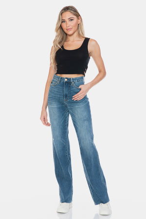 Judy Blue Full Size Tummy Control Cut Raw Hem Straight Jeans - 88848TD