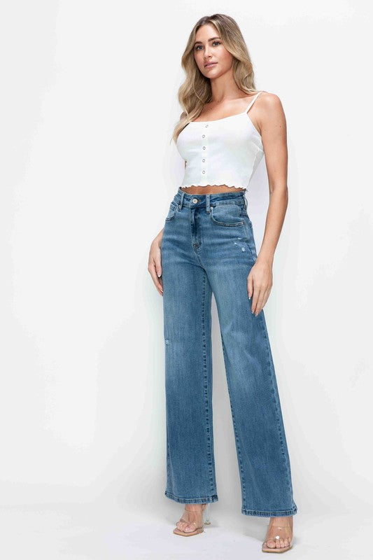 bytos Full Size High Rise Wide Leg Jeans with Pockets - SaltTree