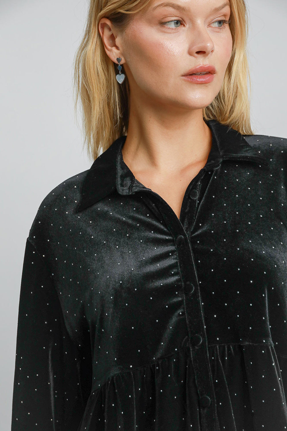 Umgee Full Size Polka Dot Button Up Half Sleeve Shirt - SaltTree