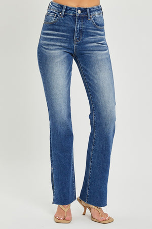 Risen Jeans - High Rise Raw Hem Straight Leg With Slit Jeans - RDP5525 - SaltTree