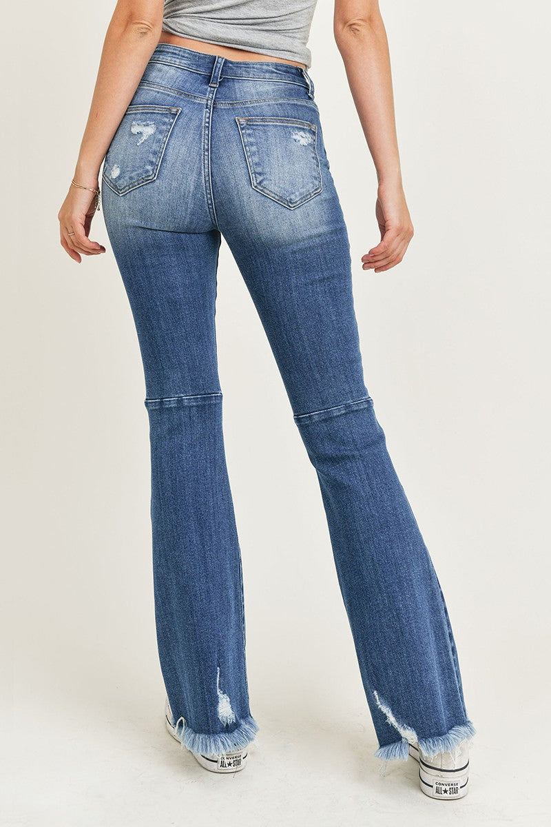 Risen Jeans - High Rsie Distressed Hem Flare - RDP1295 - SaltTree