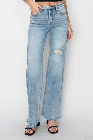 Risen Jeans - High Rise Distressed Detail Wide Leg Jeans - RDP5522 - SaltTree