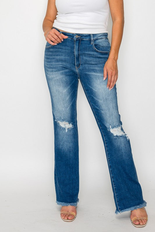 bytos Full Size Raw Hem Distressed High Rise Bootcut Jeans - SaltTree
