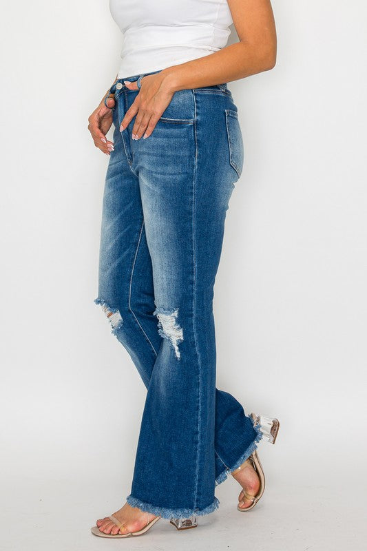 bytos Full Size Raw Hem Distressed High Rise Bootcut Jeans - SaltTree