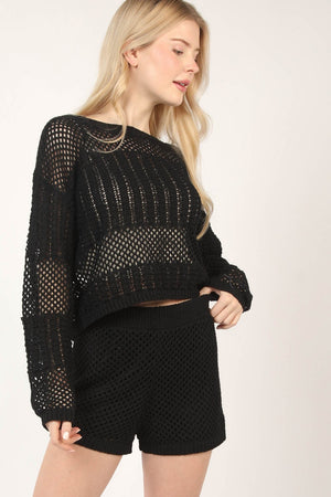 VERY J Openwork Cropped Cover Up and Shorts Set - SaltTree