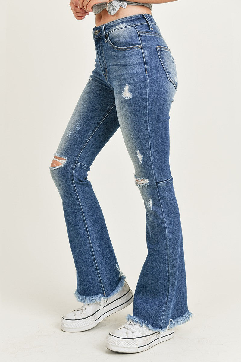 Risen Jeans - High Rsie Distressed Hem Flare - RDP1295 - SaltTree