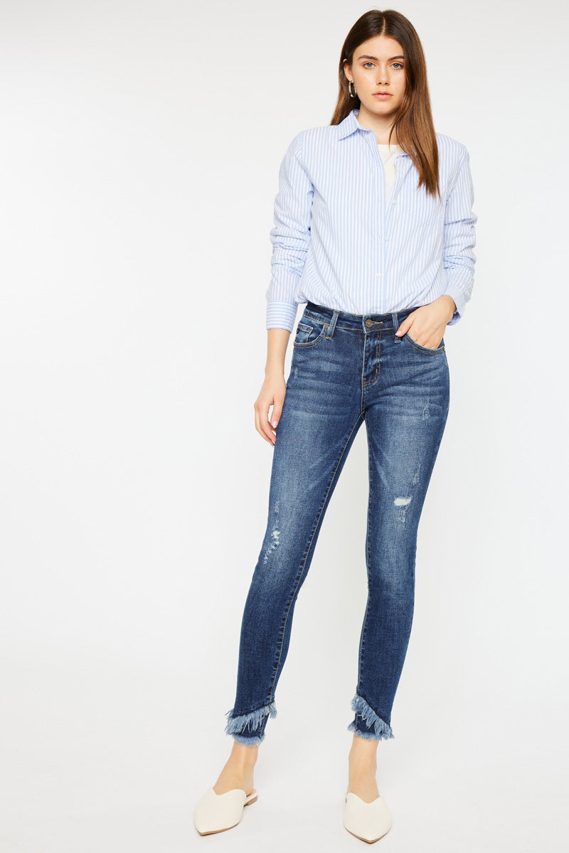 Kancan - Mid-Rise Fringe Ankle Skinny Jeans - kc6204 ST - SaltTree