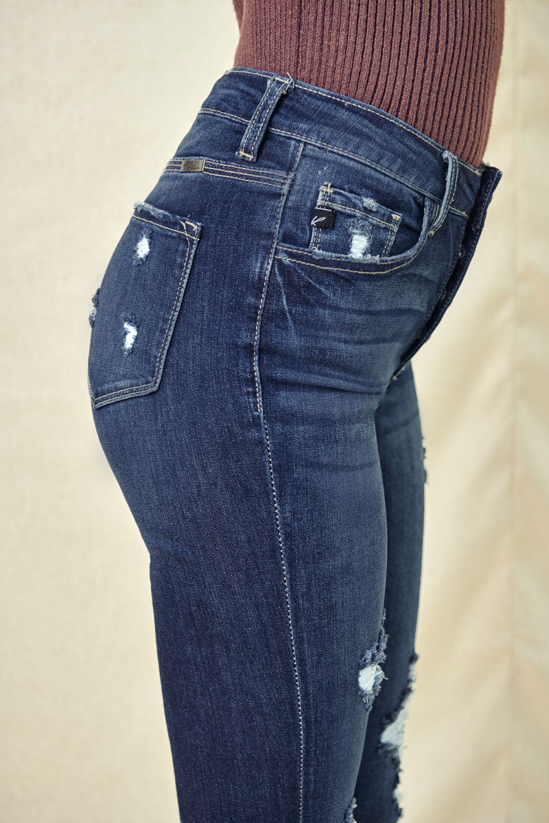 Kancan - Women's Stretchy Five Pocket Distressed High Waist Jeans - ST - SaltTree