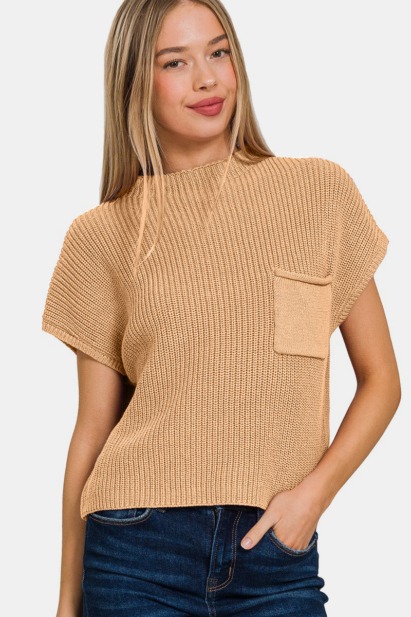 Zenana Mock Neck Short Sleeve Cropped Sweater | SaltTree