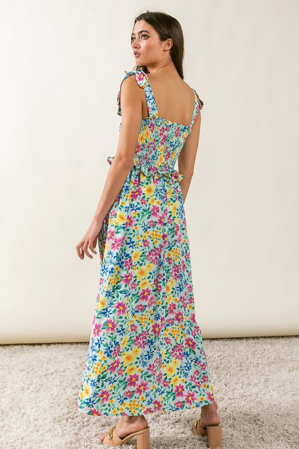 BiBi Floral Ruffle Trim Smocked Cami Dress | SaltTree