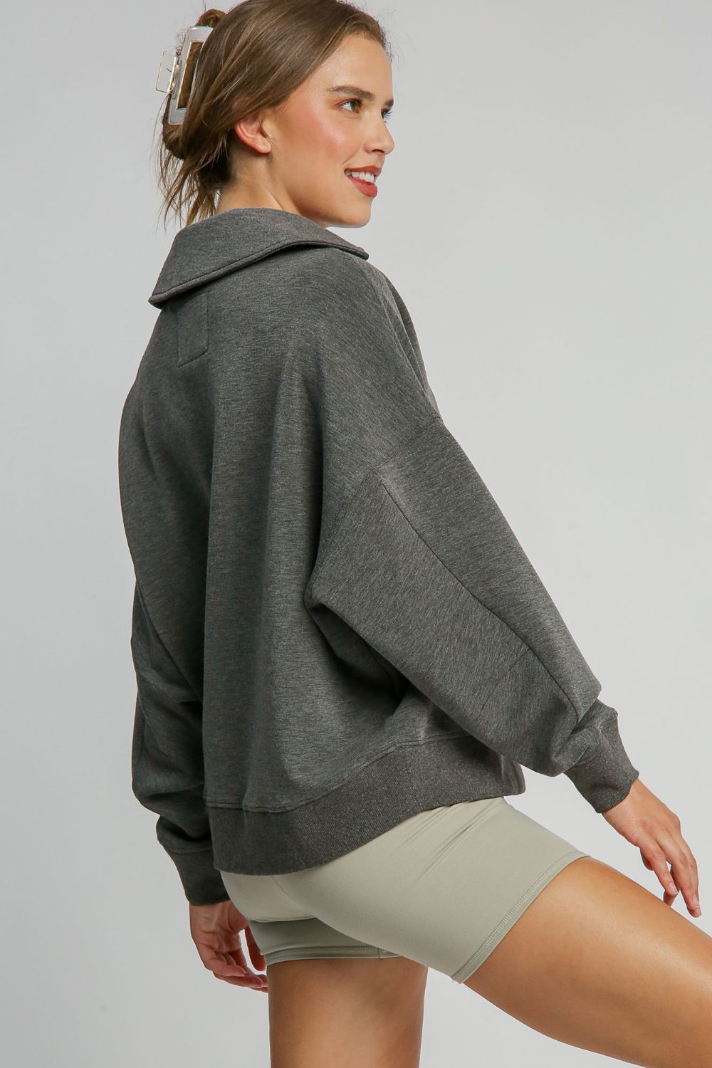 Umgee Johnny Collar Dropped Shoulder Sweatshirt - SaltTree