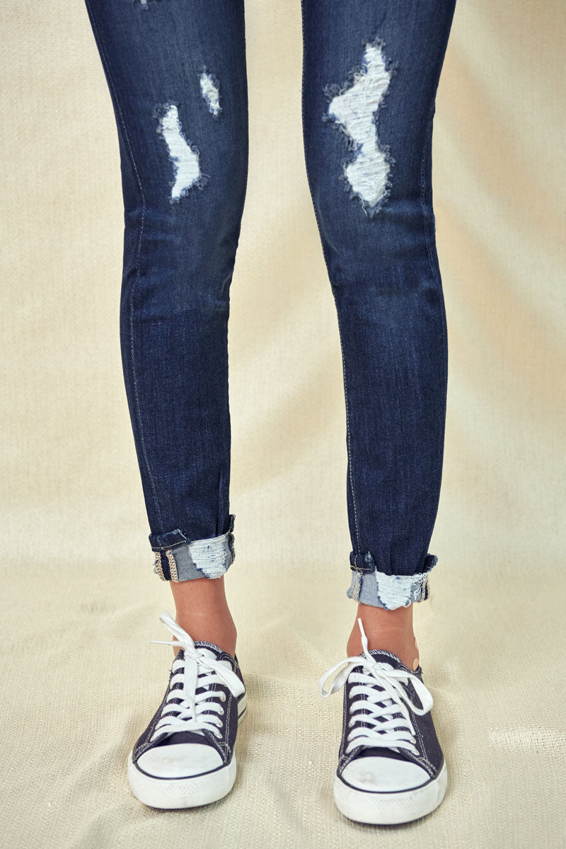 Kancan - Women's Stretchy Five Pocket Distressed High Waist Jeans - ST - SaltTree