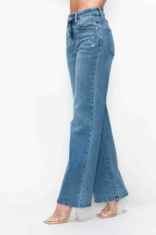 bytos Full Size High Rise Wide Leg Jeans with Pockets - SaltTree