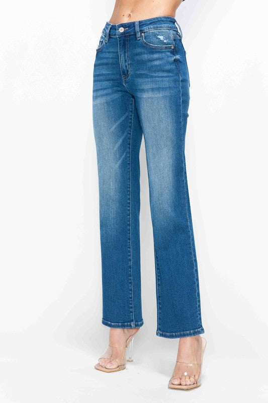 bytos Full Size Cat's Whiskers High Rise Straight Jeans - SaltTree