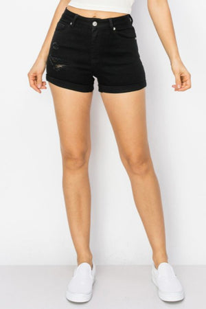 Wax Jean - Mid Rise Destroyed Denim Short Jeans - 90307