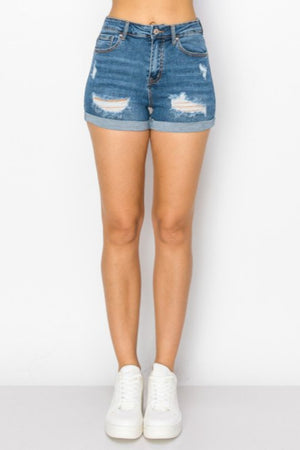 Wax Jean - Distressed Short Jeans with Rolled cuffs - 90320