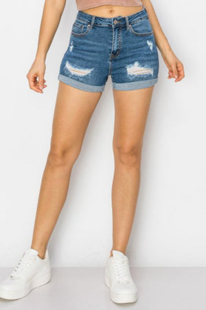 Wax Jean - Distressed Short Jeans with Rolled cuffs - 90320