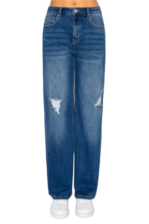 Wax Jean - Destructed Straight Jeans - 90381