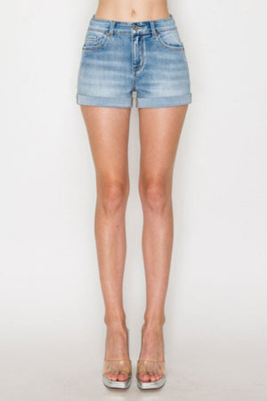 Wan Jean - Potassium Wash Push Up Basic Rolled Cuff Short Jeans - 90387