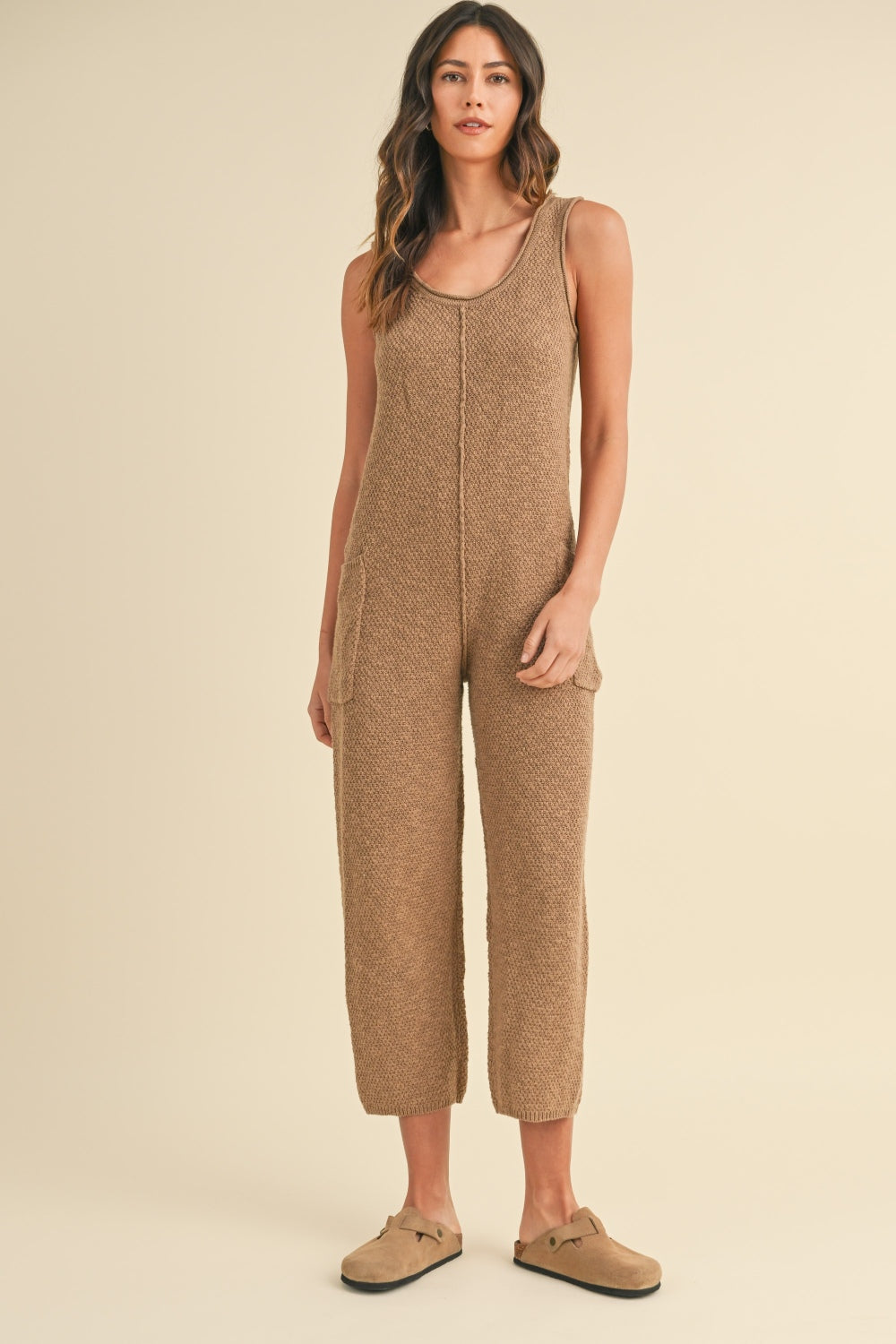 MABLE Sleeveless Knit Crop Jumpsuit with Pockets - SaltTree