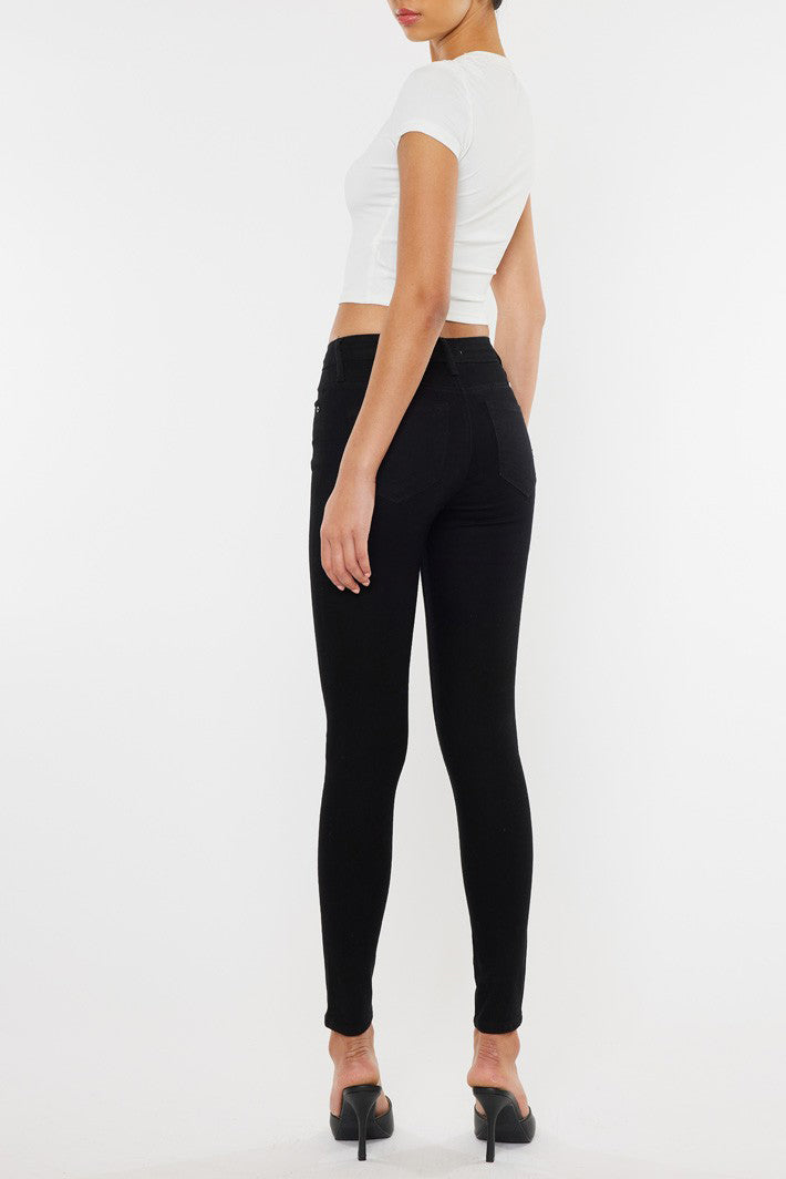 Kancan - Women's Solid Five Pocket High-Rise Skinny Jeans (Black) KC6009