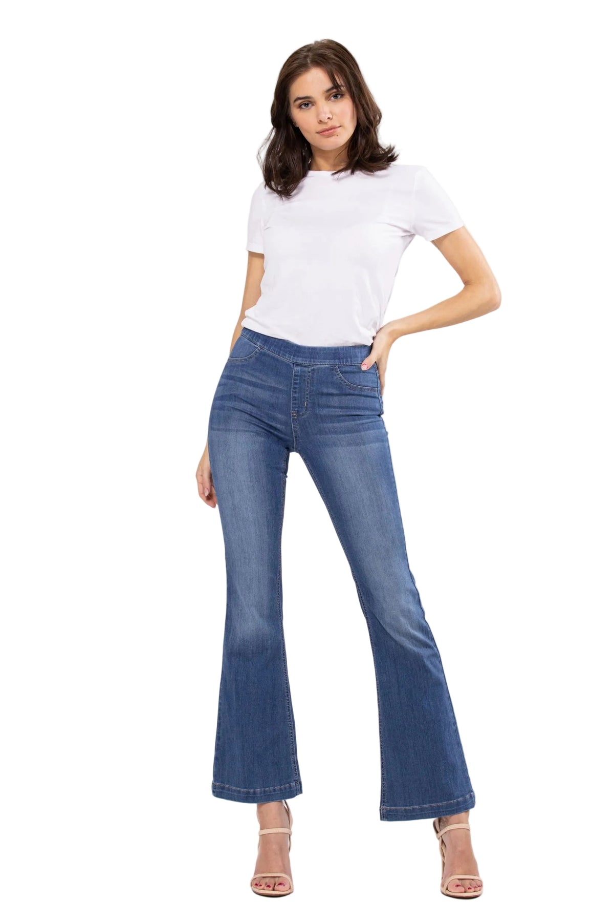 Cello Jeans - Women's Medium Wash Flared Jegging - High Stretch Pull-On Denim (30" Inseam) - AB35324-30