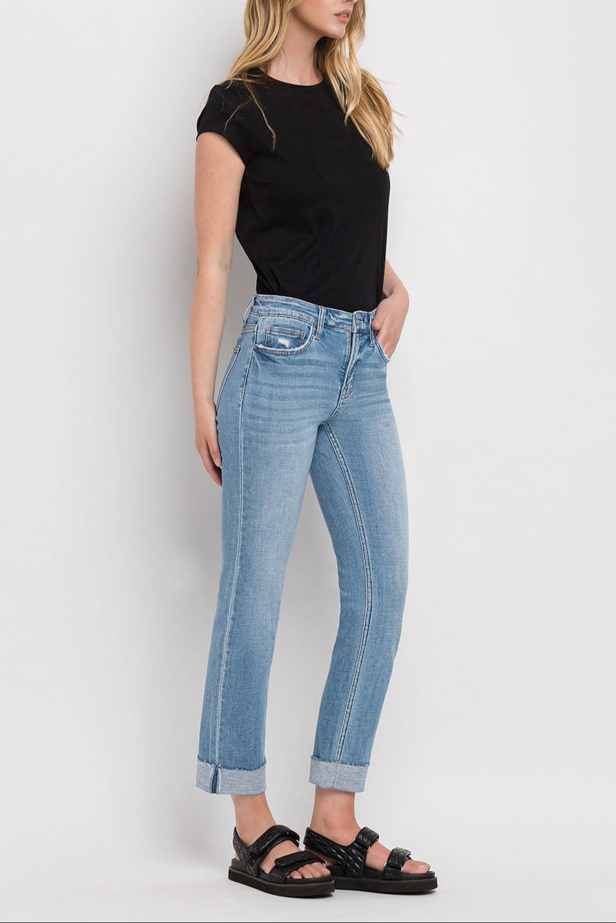 Flying Monkey - Mid Rise Single Cuffed Crop Slim Straight Jean - F4121 - SaltTree