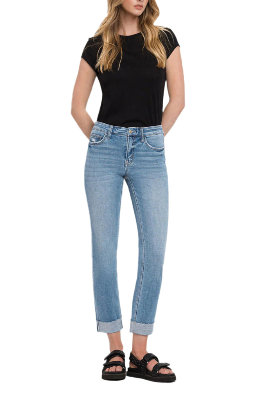 Flying Monkey - Mid Rise Single Cuffed Crop Slim Straight Jean - F4121 - SaltTree