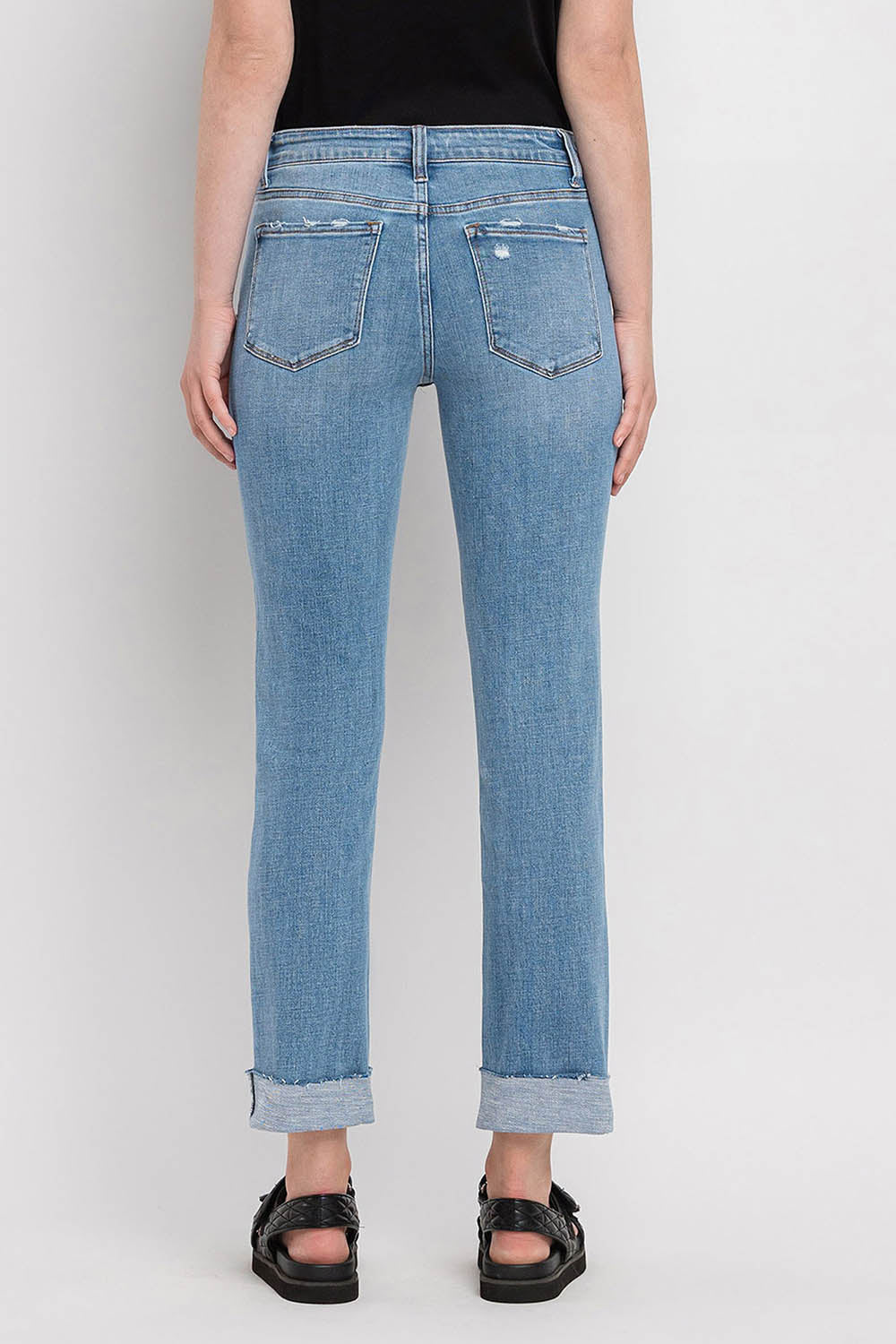 Flying Monkey - Mid Rise Single Cuffed Crop Slim Straight Jean - F4121 - SaltTree