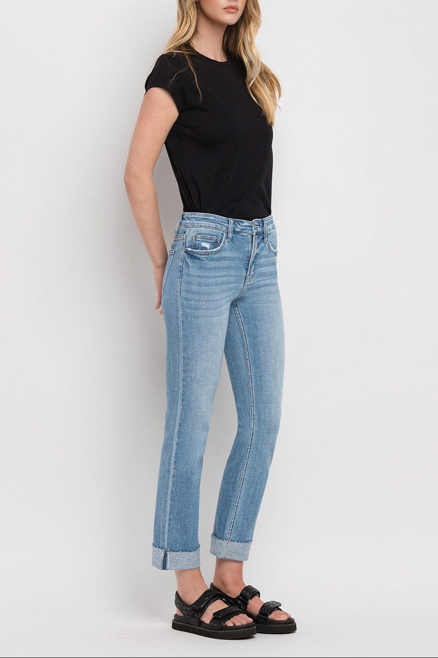 Flying Monkey - Mid Rise Single Cuffed Crop Slim Straight Jean - F4121 - SaltTree