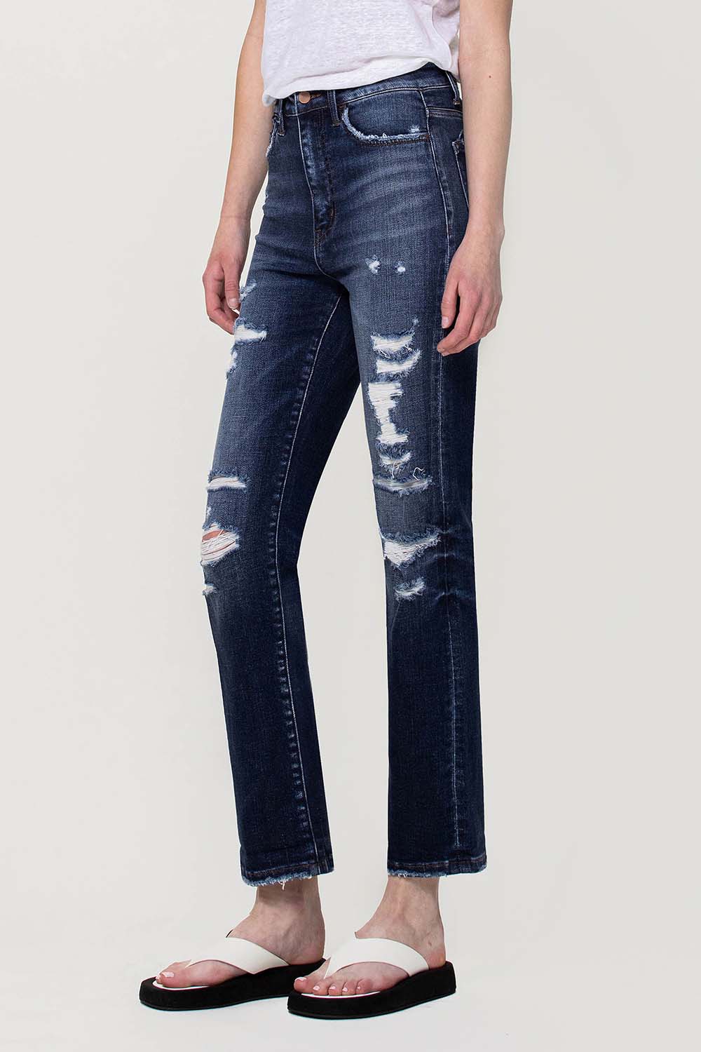 Flying Monkey - Yoko - Distressed Super High Rise Straight Jeans - F4369 - SaltTree