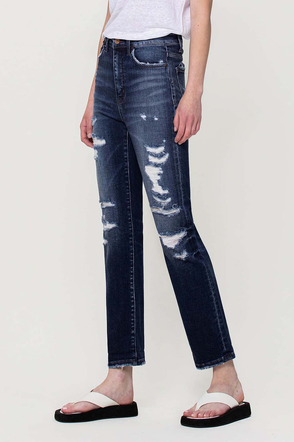 Flying Monkey - Yoko - Distressed Super High Rise Straight Jeans - F4369 - SaltTree