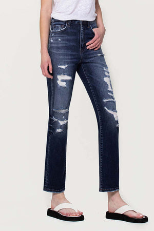 Flying Monkey - Yoko - Distressed Super High Rise Straight Jeans - F4369A