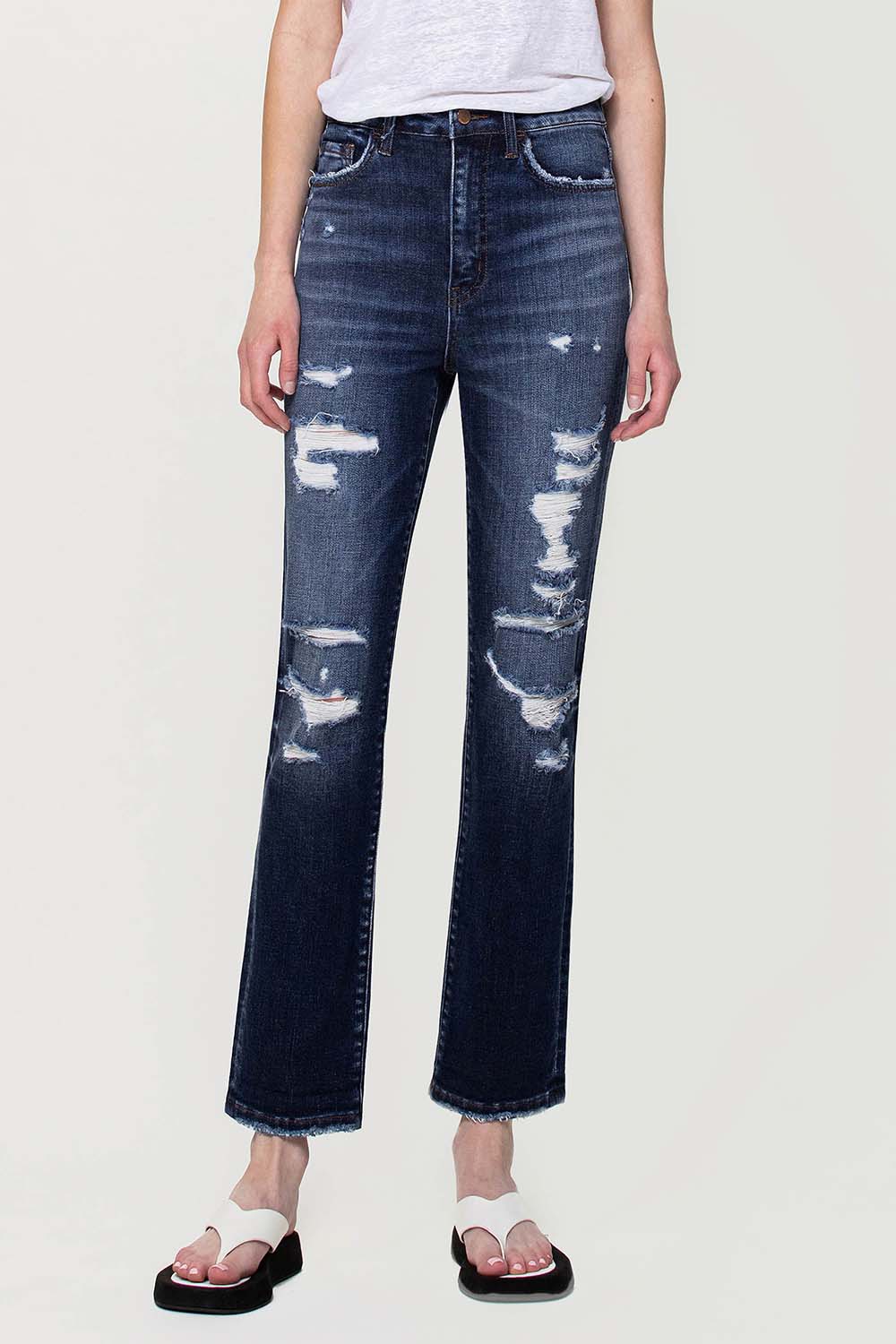 Flying Monkey - Yoko - Distressed Super High Rise Straight Jeans - F4369 - SaltTree